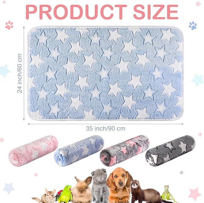 Reginary 4 Pcs Waterproof Guinea Pig Blankets Washable Small Animal Fleece Bedding Absorbent Guinea Pig Cage Liners Reusable Training Pee Pad Pet Sleep Mat for Hamster(Cute Star Pattern,35 x 24 Inch)