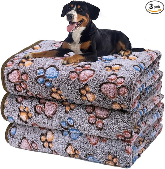 Dono 1 Pack 3 Dog Blankets, Soft Fluffy Fleece Pet Blanket Warm Sleep Mat Paw Print Design Puppy Kitten Throw Blankets Doggy Blanket for Dogs