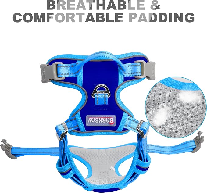 BARKBAY No Pull Dog Harness Front Clip Heavy Duty Reflective Easy Control Handle for Large Dog Walking(Sapphire Blue & Blue,XL)