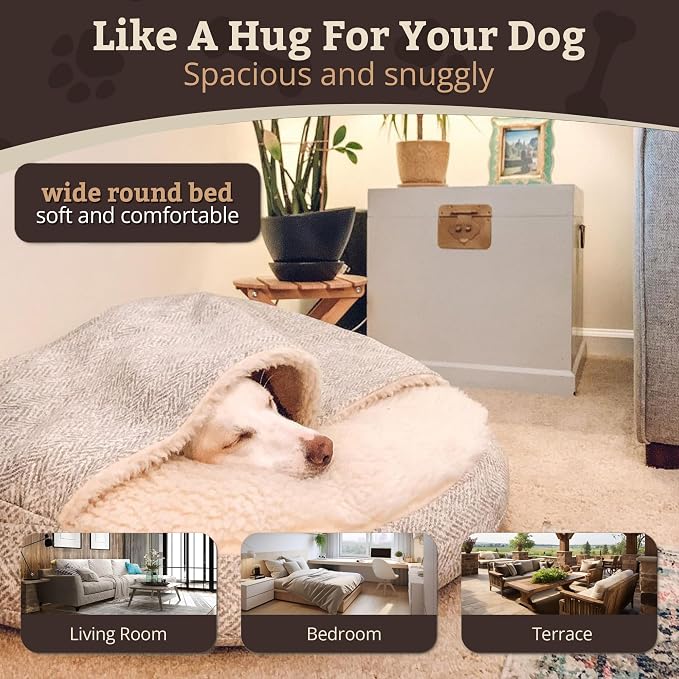 Snoozer Cozy Cave Dog Bed - Indoor Dog Bed with Cover Cave, Covered Calming Burrow for Small Sized Pets with Blanket Attached, Enclosed, Removable Washable Cover - Small, Palmer Dove