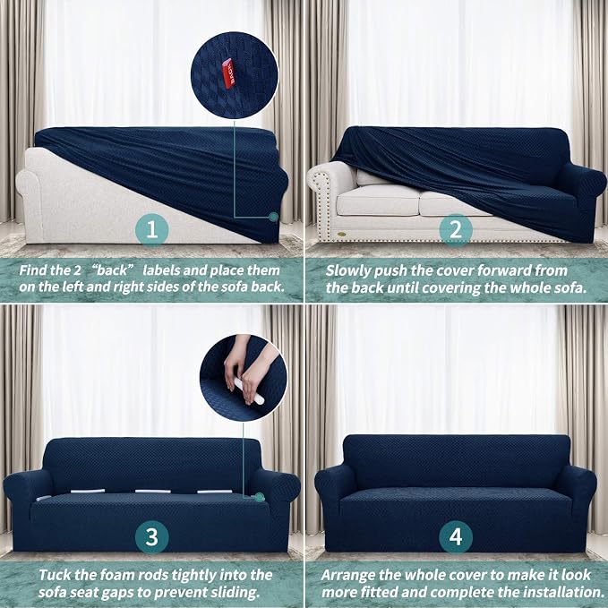 YEMYHOM Couch Cover Latest Jacquard Design High Stretch Sofa Chair Covers for Living Room, Pet Dog Cat Proof Armchair Slipcover Non Slip Magic Elastic Furniture Protector (Small, Navy)