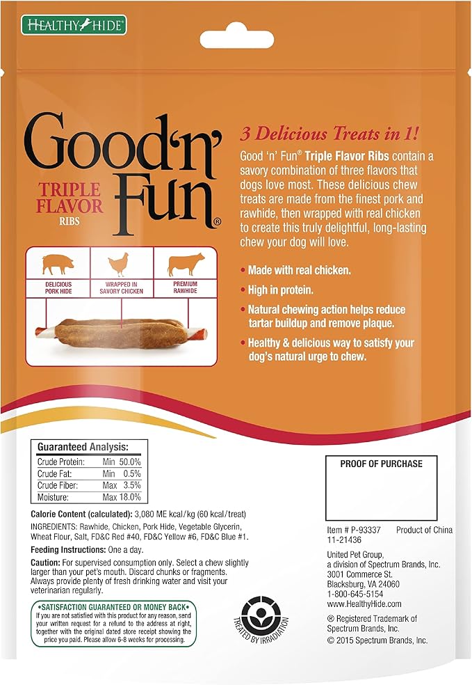 Good 'N' Fun Triple Flavor Wings and Ribs Rawhide Chews Bundle for Dogs