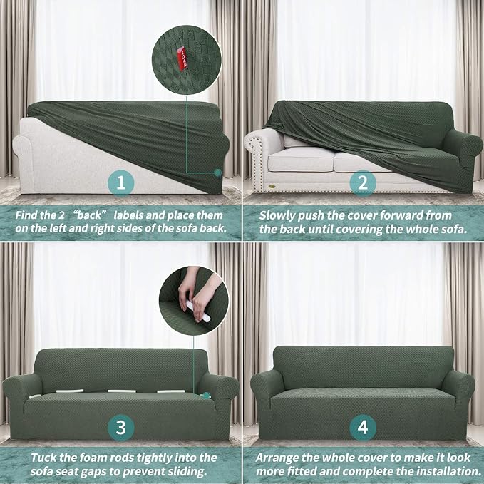 YEMYHOM Couch Cover Latest Jacquard Design High Stretch Extra Large Sofa Covers Pet Dog Cat Proof Oversized Slipcover Non Slip Magic Elastic Furniture Protector (XL Sofa, Army Green)