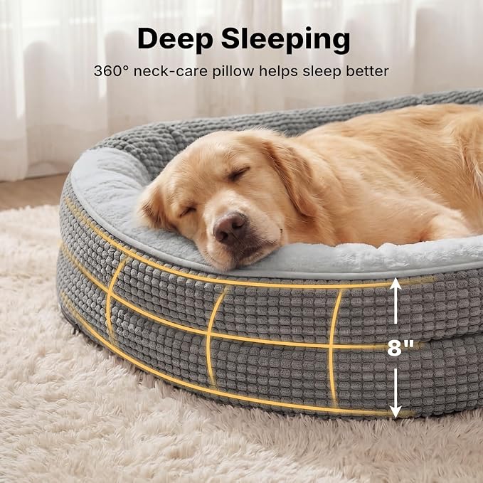 Veehoo 2 in 1 Dog Bed with Cover Cave, Large Dog Beds Indoor with Hooded Blanket, 42 inch Cozy Dogs Cave Bed with Removable Washable Cover for Large Size Dogs Up to 90 lbs