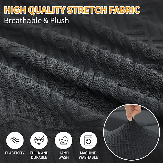 XINEAGE Couch Cushion Covers Seat Cushion Cover Thick Stretch Sofa Slipcovers 3 Piece Individual Couch Covers with Elastic Bottom(3 Seat Cushion/Backrest,Dark Gray)