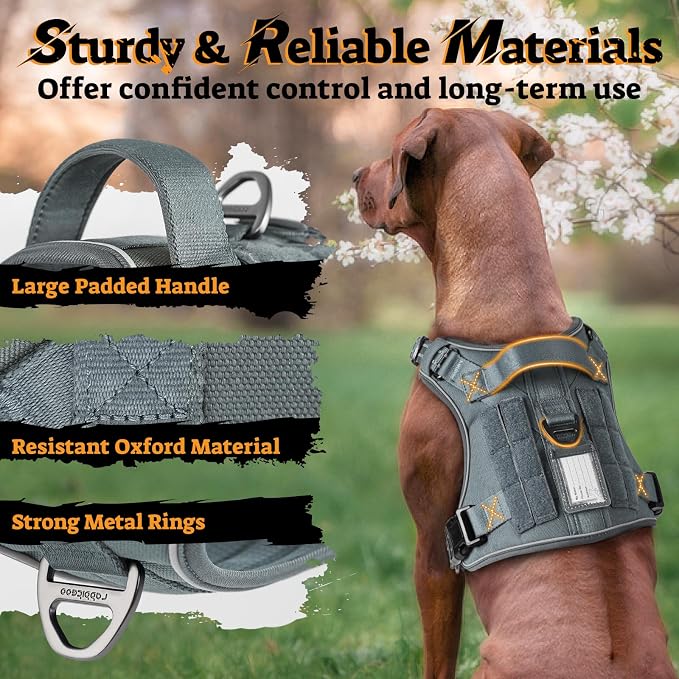 rabbitgoo Tactical Dog Harness for Large Dogs No Pull Adjustable Military Vest with Handle MOLLE Reflective Heavy Duty Dog Vest for Walking Training Hunting Outdoor Working Medium Size Dog Grey XL