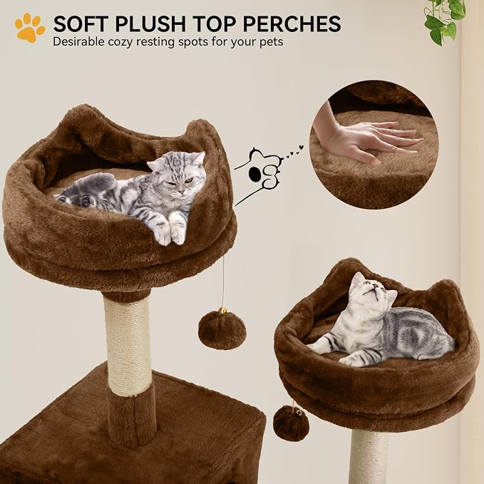 YITAHOME 75-Inch Tall Cat Tree Indoor: Multi-Level Kitten Tower with Kitty Condos, Top Perches, Sisal Ramp, Scratching Posts & Cozy Basket Hammocks Pet Play House Black