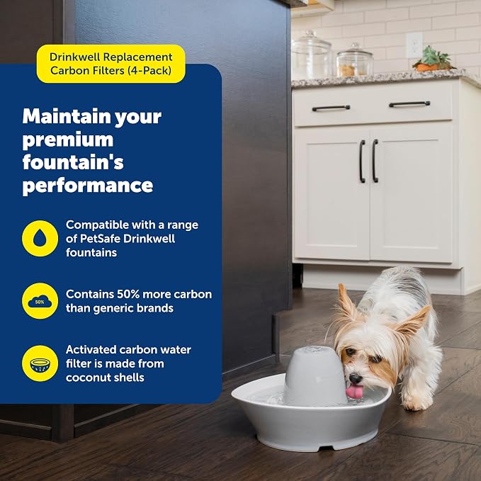 PetSafe Drinkwell Replacement Carbon Filters, Dog and Cat Ceramic Water Fountain Filters, 4-Pack