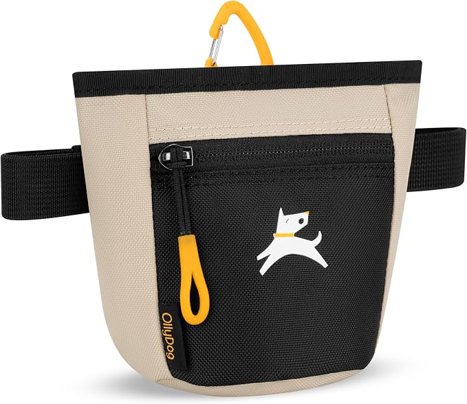 OllyDog, Goodie Treat Bag, Dog Treat Training Pouch | Magnetic Closure | 3 Ways to Wear | Hands-Free Waist Belt | Water-Resistant Recycled Vegan Fabric (Con Leche)