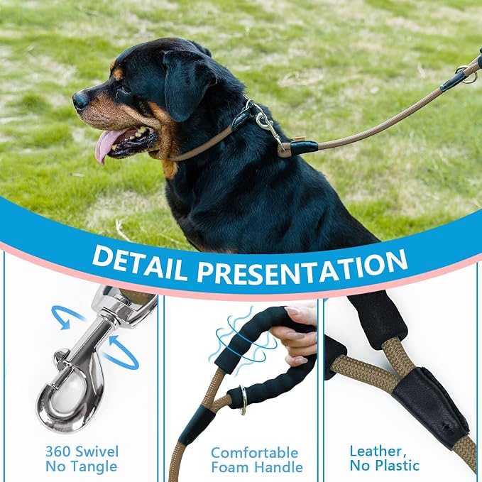 Dog Leash, Braided Rope Traction – Walking Training Lead for Medium/Large Dogs ((1/2") x 2FT, Khaki)