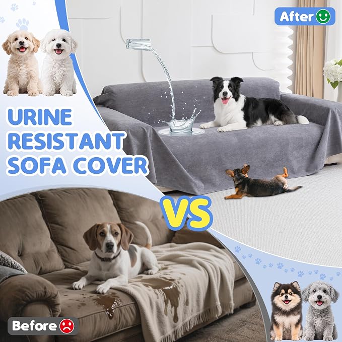 Loiion 100% Double-Sided Waterproof Dog Sofa Cover - Anti-Slip, Leakproof Couch Cover, Pet-Friendly Couch Protectors for Puppy, Large Dog, Kids and Pets134 X71