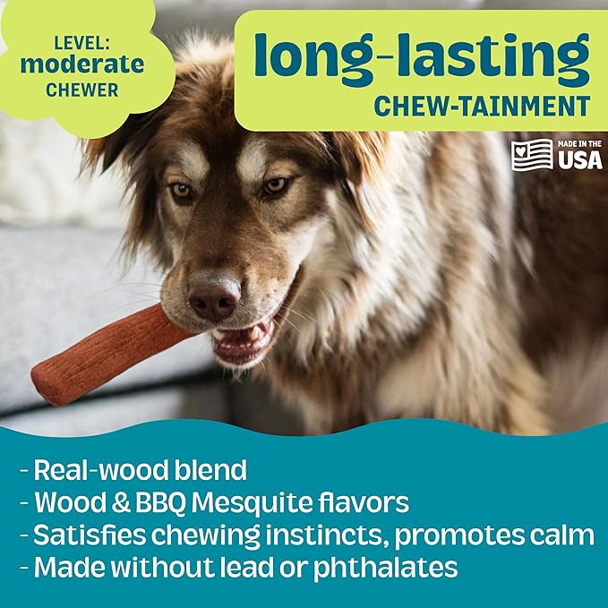 Dogwood Mesquite Dog Chew Toy – Real-Wood Blend, Moderate Chewers, Medium, 7.5", 2-Pack (Natural & Mesquite Flavors)