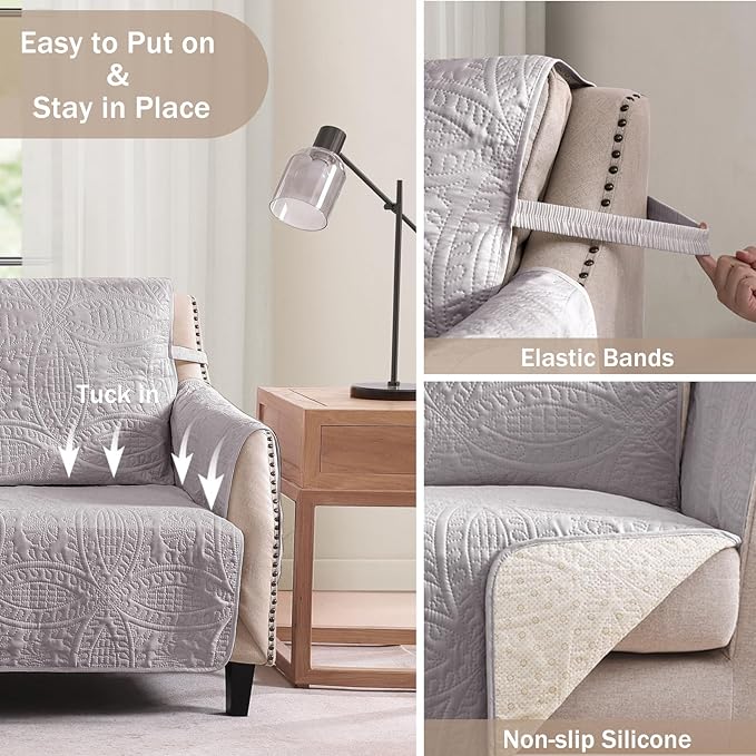 Quilted Grand Sofa Covers Washable, Couch Cover for Grand Sofa, Soft Cozy Couch Protector for 4 Cushion Couch, Oversized Grand Sofa Slipcovers Water-Repellent (Grand Sofa 88", Cloud Purple)