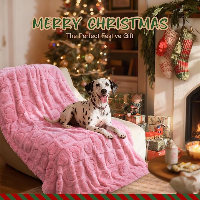 Luciphia Small Dog Blanket Washable Pet Bed Cover Soft Fluffy Puppy Blanket with Premium Fleece 300GSM Cozy Calming Cat Blankets for Indoor Cats Pink 57x40 inch