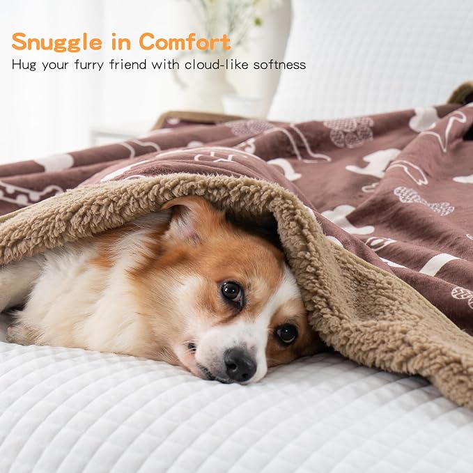 Waterproof Dog Blankets Pet Blanket, 30"x40" Cat Blanket for Indoor Cats, Soft Fluffy Sofa Car Bed Protector, Reversible Sherpa Fleece Puppy Blanket for Small Medium Dogs(Chocolate Brown)