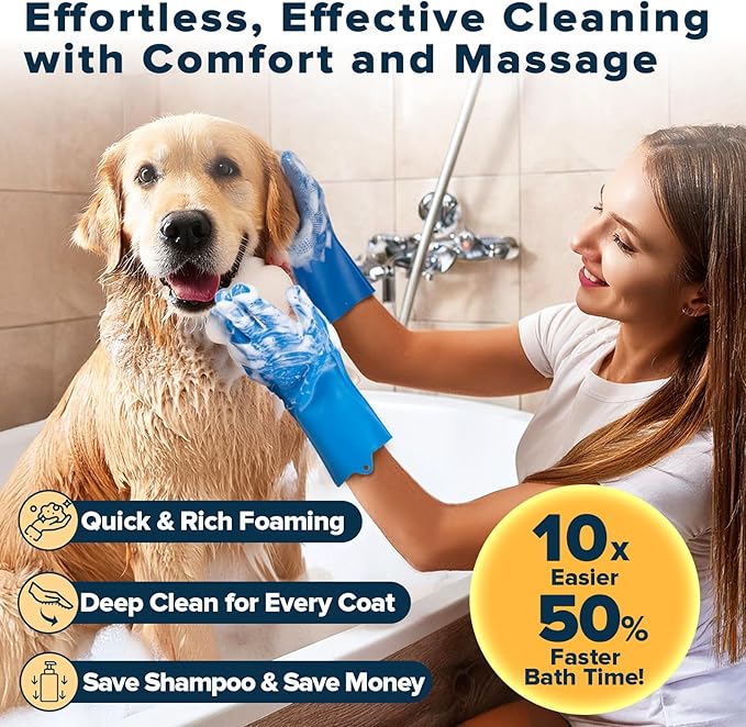 Augwind 6PCS Pet Grooming Kit for Dogs, Cats and Horses | Dog Washing Gloves | Cleanroom Gloves | Dog Bath Brush | Dog Bath Gloves | Dog Shampoo Brush | Dog Bath Supplies (Navy Blue)