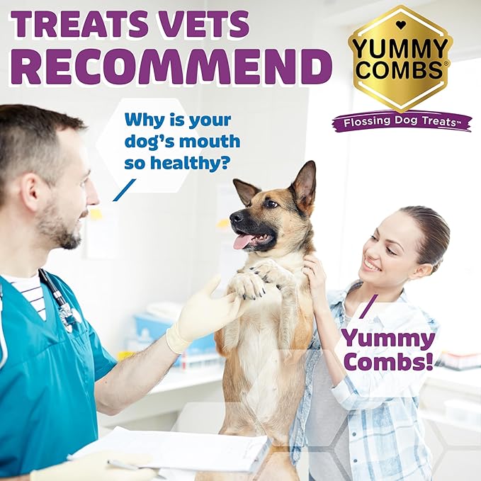 Yummy Combs Dog Dental Treats – Vet VOHC Approved – Delicious Chicken Protein – Removes Tartar with Cleaning Comb Shape – Dental Dog Treats for Large Dogs (24oz, 18 Count)