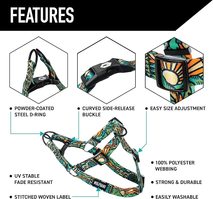 Wolfgang Heavy Duty Adjustable Dog Harness, Pull-Tested for Walking & Training, WildWolf Print, Medium