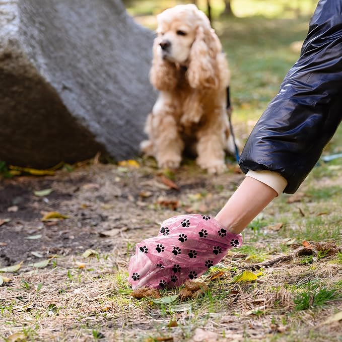 Dyforce 600 Count Dog Poop Bags Rolls with Dispenser, Scented Leak Proof Pet Waste Poop Bags for Dogs 13x9", Extra Thick and Large Doggy Cat Litter Bags for Poops with Holder, Pink