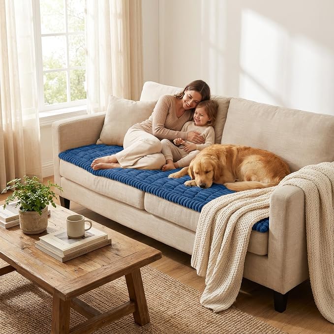 Smiry Couch Cover for Dogs, Non Slip Washable Sofa Protector for Pets, Soft Furniture Cover for Pet, Stylish Sofa Covers, Cozy Protect Against Fur, Dirt & Everyday Messes (Navy Blue, 27.6" x 88")
