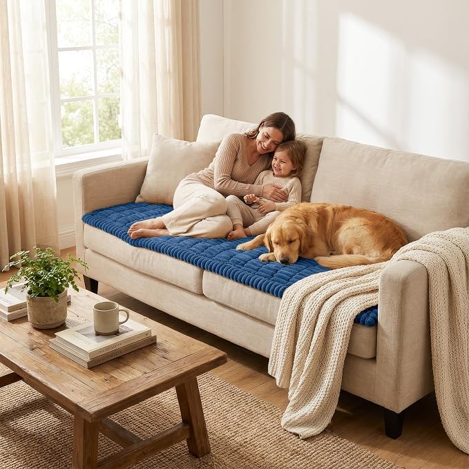 Smiry Couch Cover for Dogs, Non Slip Washable Sofa Protector for Pets, Soft Furniture Cover for Pet, Stylish Sofa Covers, Cozy Protect Against Fur, Dirt & Everyday Messes (Navy Blue, 27.6" x 70.9")