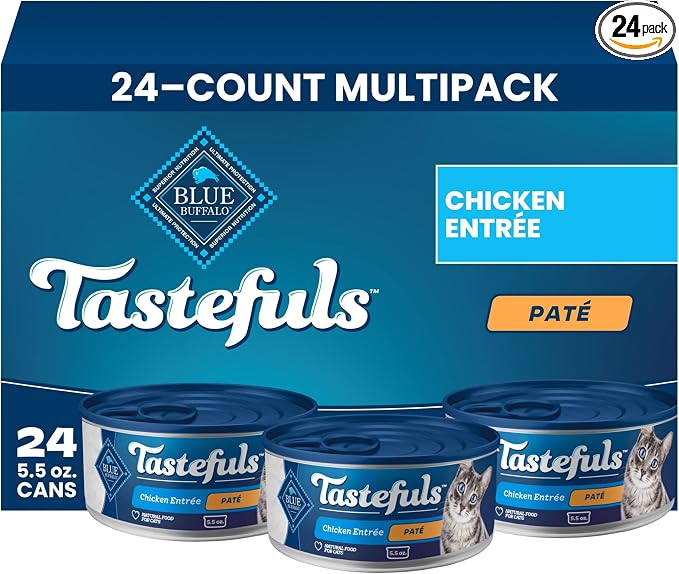 Blue Buffalo Tastefuls Chicken Paté Wet Cat Food for Adult Cats, Real Chicken First, Made with Natural Ingredients Enhanced with Vitamins, Minerals & Other Nutrients, 5.5-oz. Cans (24 Count)