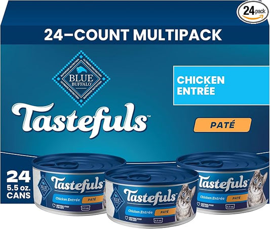 Blue Buffalo Tastefuls Chicken Paté Wet Cat Food for Adult Cats, Real Chicken First, Made with Natural Ingredients Enhanced with Vitamins, Minerals & Other Nutrients, 5.5-oz. Cans (24 Count)