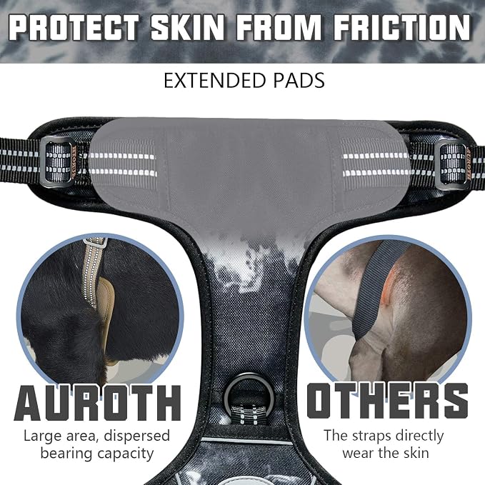 AUROTH Tactical Dog Harness for Small Medium Large Dogs - No Pull, Adjustable, Reflective, K9 Working Training, Easy Control, Military Service Dog Harness (M, Black Ink)