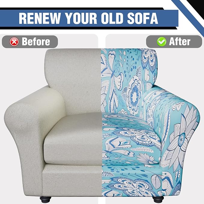 Stretch Couch Covers, Floral Printed Sofa Covers,2 Piece Armchair Slipcover with Separate Sect Cover,Washable Sofa Slipcover, Pet Friendly Furniture Protector Fit for Home (Armchair,Flower Shadow)