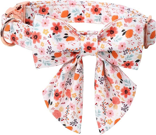 Lionet Paws Design Dogs Collar Cute Flower Sailor Bow Dog Collars for Girl Female Medium Large Dogs with Summer Floral L