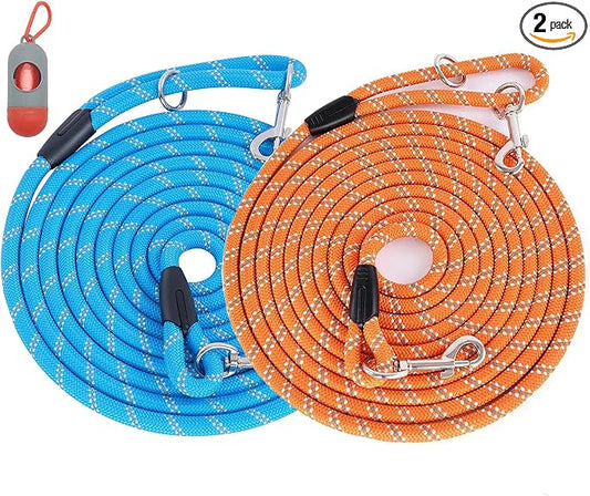 2 Pack Orange&Blue 20FT Long Dog Leashes,Dog Training Lead for Large Medium Small Dogs Outside Walking, Playing, Camping, or Yard