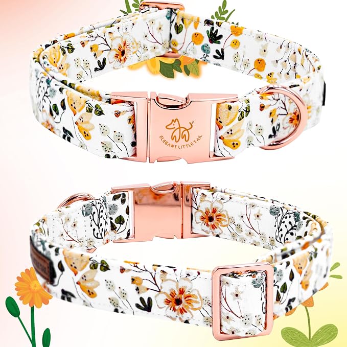 Elegant little tail Dog Collar, Floral Pattern Pet Collars with Bow Girl Cotton Bowtie Collars Spring Puppy Gift Adjustable Pet Collar for X-Large Dogs