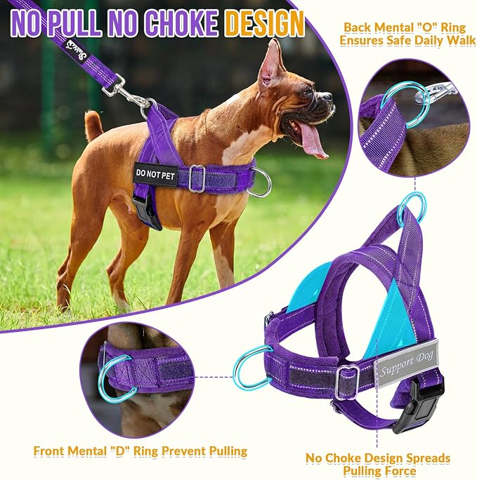 Lukovee No Pull Dog Harness and Leash Set - Adjustable Soft Padded Vest with Front Clip for Easy Control, Reflective Durable Harness for Safe Daily Training Walking for Medium Large Dogs (M, PU)