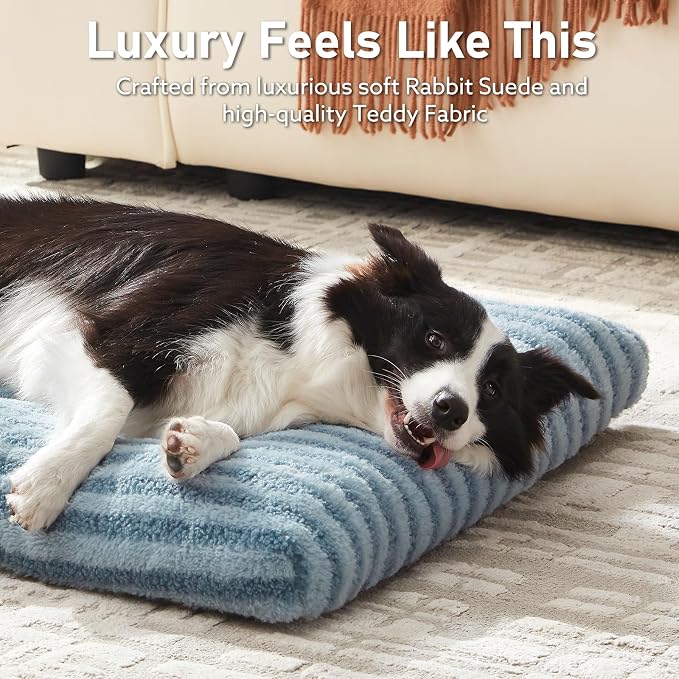 FURTIME Washable Dog Bed Medium Size Dogs, Deluxe Dog Crate Beds Comfy Fluffy Kennel Pad Anti-Slip Pet Sleeping Mat, Machine Washable Dogs Pillow, 29"x21"x3", Blue