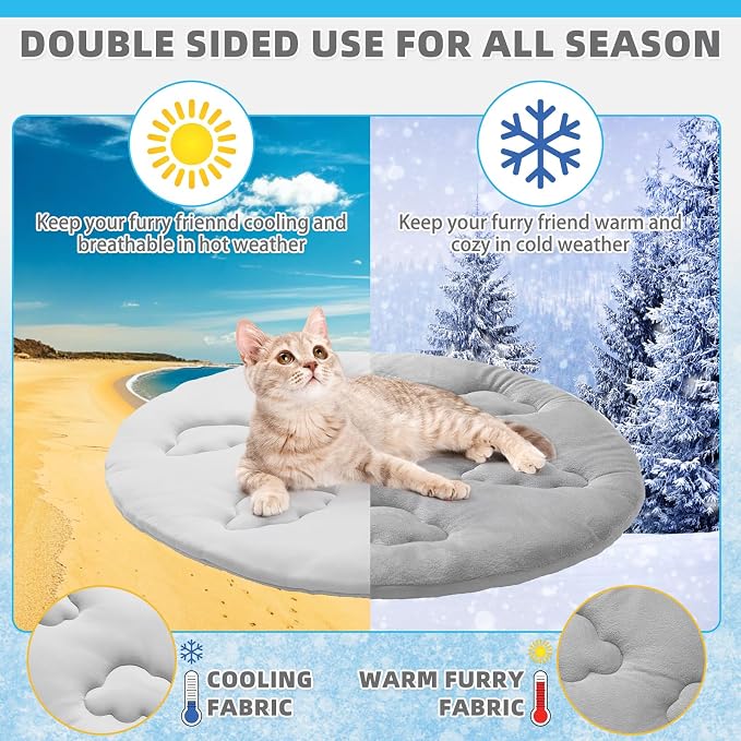 KOOLTAIL Cat Cooling Mat, Upgraded Two Sided Cooling Pad for Dogs Cats Puppy, Soft Summer Pet Sleeping Blanket Kennel to Keeping Cool, Washable Dog Mats for Crate Sofa Bed Outdoor, Round, Gery