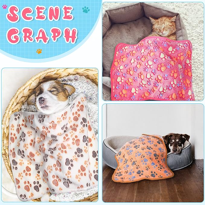 Tatuo 4 Pack Fleece Dog Blankets for Puppy Cats Multi-Size Sleep Mat for Pet Guinea Pig Soft Washable Warm Crate Bed Puppy Teething Toys Print Pattern Blanket Indoor(Coffee,24 x 16 Inch,Paw)