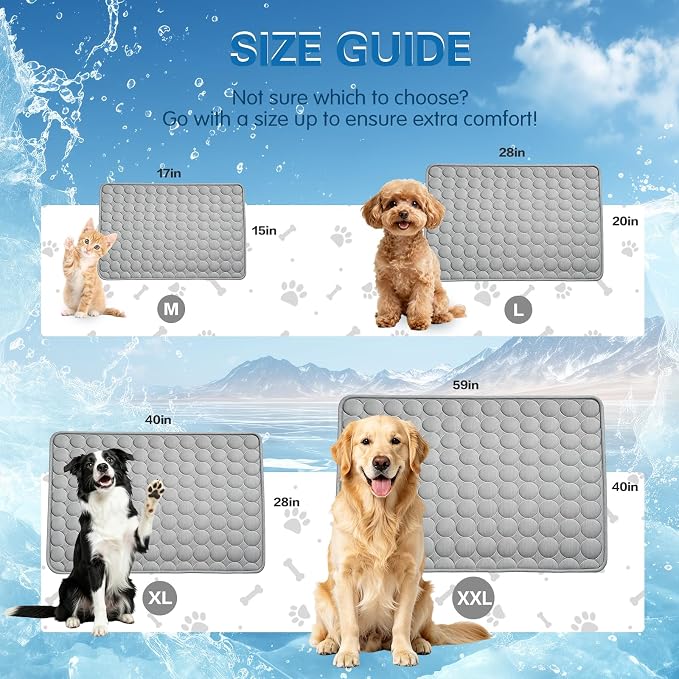 Cooling Mat for Dogs & Cats, Q-Max>0.4 Washable Cooling Pad for Small, Medium, Large & XL Pets, Portable Non-Slip Indoor & Outdoor Cooling Dog Bed Mat for Floor, Sofa, Car Seat, Crate, Kennel