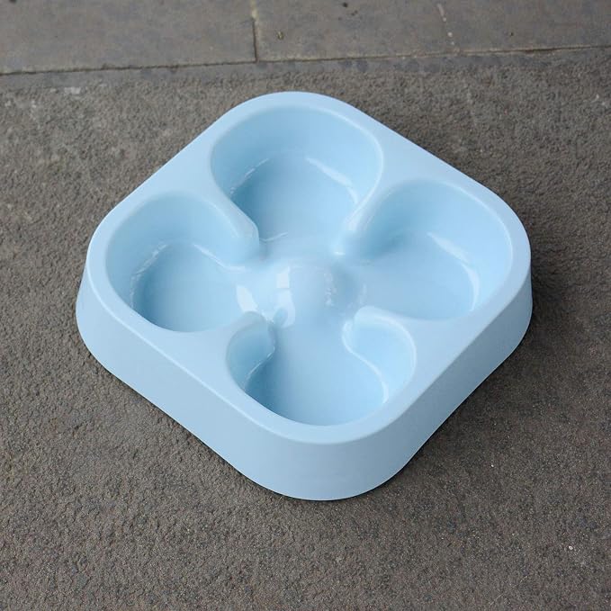 Healthy Slow Feeding Dog Bowl for French Bulldog -Slow Feeder Dog Bowl No Chocking Dog Cat Food Water Bowl with Four-Leaf Clover Pattern (Blue)