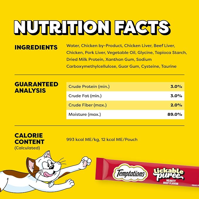 Temptations Creamy Puree Squeezable Lickable Cat Treats, Wet Cat Treats with Beef Liver, 0.42 oz. Tubes, 4 Count, Pack of 11 (44 Total)