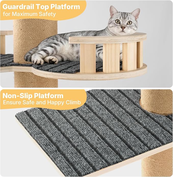 Veehoo Floor to Ceiling Cat Tree, Adjustable Height (5.1-9.4 ft) Tall Climbing Tower with Sisal Scratching Posts, Modern Cat Activity Tree for Indoor Cats