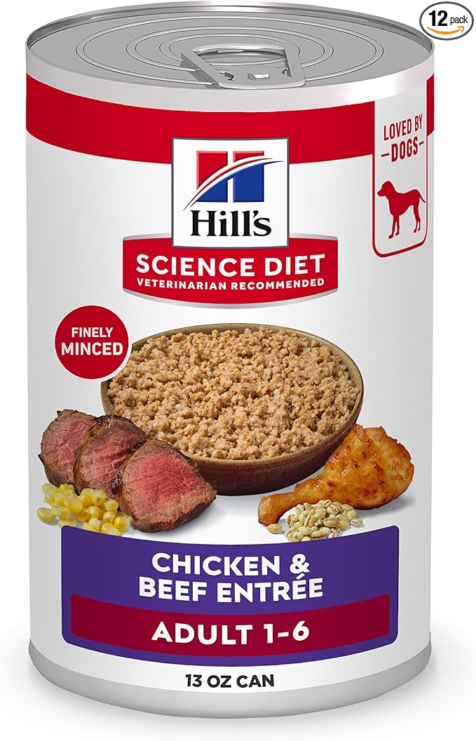 Hill's Science Diet Adult 1-6 Wet Dog Food, Chicken & Beef, 13 oz. Cans, 12-Pack