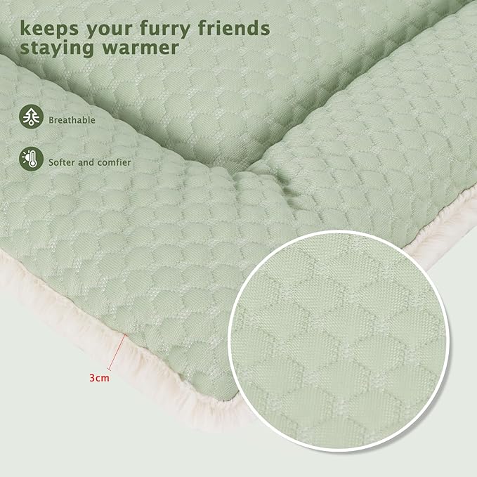 Dog Bed Mat, Crate Pad Reversible,Soft Kennel Washable Crate Mat (Cool and Warm),Pet Sleeping Mattress for Small Medium Dogs XB009 (42''x28'',Sage Green)