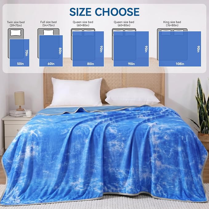 Guohaoi Cooling Throw Blanket for Hot Sleepers, Queen Size 90''×90'' Lightweight Breathable Summer Bed Blanket for Couch, Arc-Chill Q-Max >0.5 Cool Fiber,Lightweight Tie Dye Blanket Blue