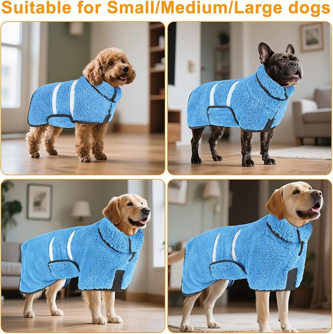 Bienbee Dog Bathrobe, Quick Drying Super Absorbent Pet Robes for Small Medium Large Dogs, Drying Coat for After Bath & Swim, Warm & Cozy Dogs Towels, Dog Puppy Bath Supplies,Light Blue M