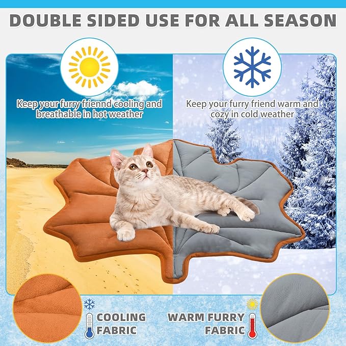 KOOLTAIL Breathable Cat Mat, Upgraded Two Sided Pad for Dogs Cats Puppy, Soft Summer Pet Sleeping Blanket Kennel to Keeping Cool, Washable Dog Mats for Crate Sofa Bed Outdoor, Maple Leaf