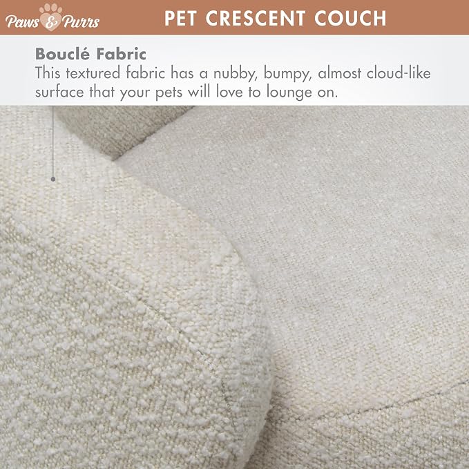 Paws & Purrs Arc Crescent Back Sofa Style Pet Bed, Dog & Cat Modern Couch with Tufted Cushion & Armrest, Stylish Indoor Pet Furniture, Boucle Ivory