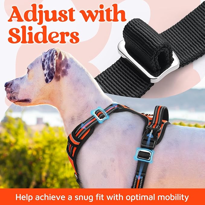 rabbitgoo Dog Harness for Large Dogs, 3 Buckles Easy On & Off No Pull Pet Vest, Soft Padded Walking Pet Harness with Control Handle, Adjustable and Reflective, Orange, XL
