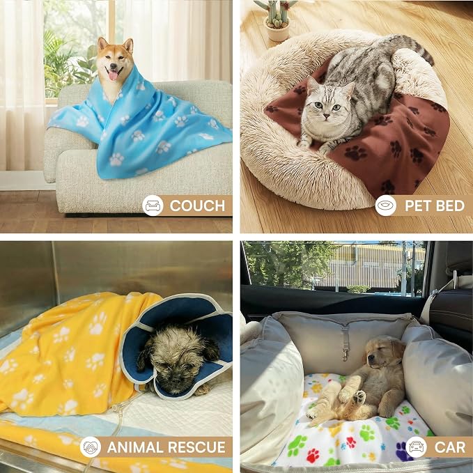 LINENLUX Cute Dog Blanket for Small Medium Dogs 6-Pack Soft Stretchy Fleece Blankets for Pet Cat Puppy Warm Wrinkle-Resistant Throw for Couch Bed Outdoor Yellow 45x31 inch (Pack of 6)