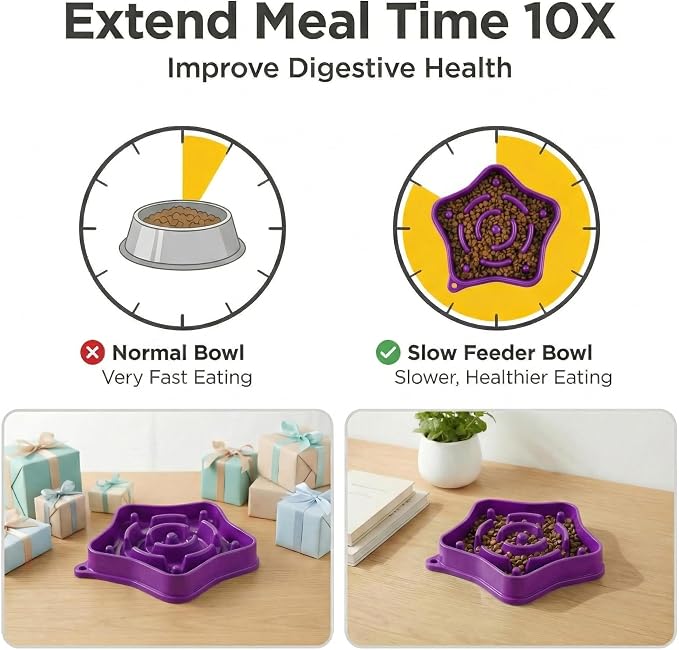 Small Slow Feeder Dog Bowl for Puppies & Small Dogs, 1 Cup (350 ml) Maze Puzzle Food Bowl, Helps Slow Eating & Aid Digestion, Anti-Choking, Non-Slip, BPA-Free, Dishwasher Safe (Purple)