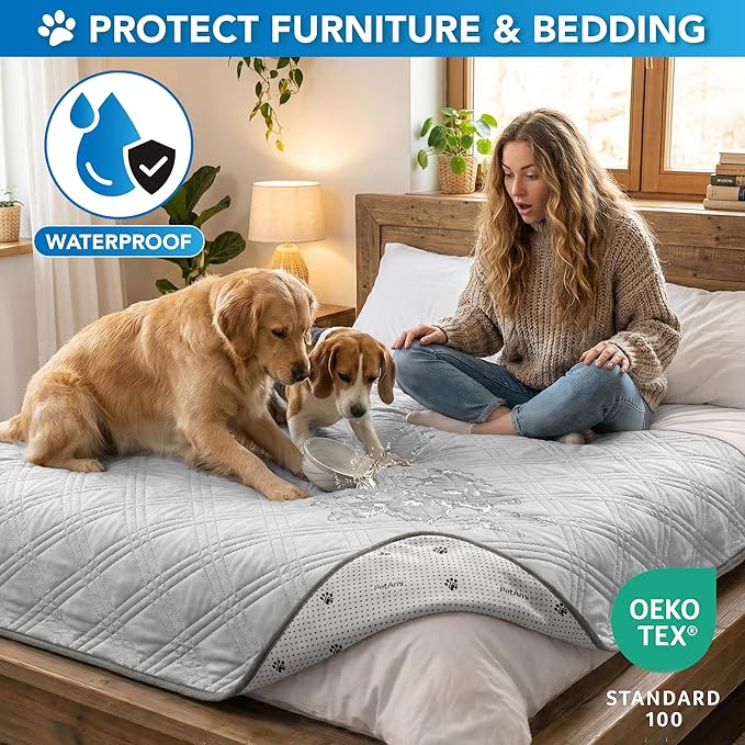 PetAmi Dog Cooling Mat, Waterproof Self Cooling Dog Pad with Non-Slip Backing, Q-Max >4.0 Pet Cooling Mat for Crate, Couch, Kennel & Car, Indoor Outdoor Summer Use, Light Grey, 40x60